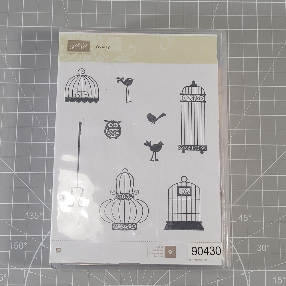 Stampin' Up! Aviary Rubber Wood Stamps 9pc Birds Owl Birdcage Craft Set 90430